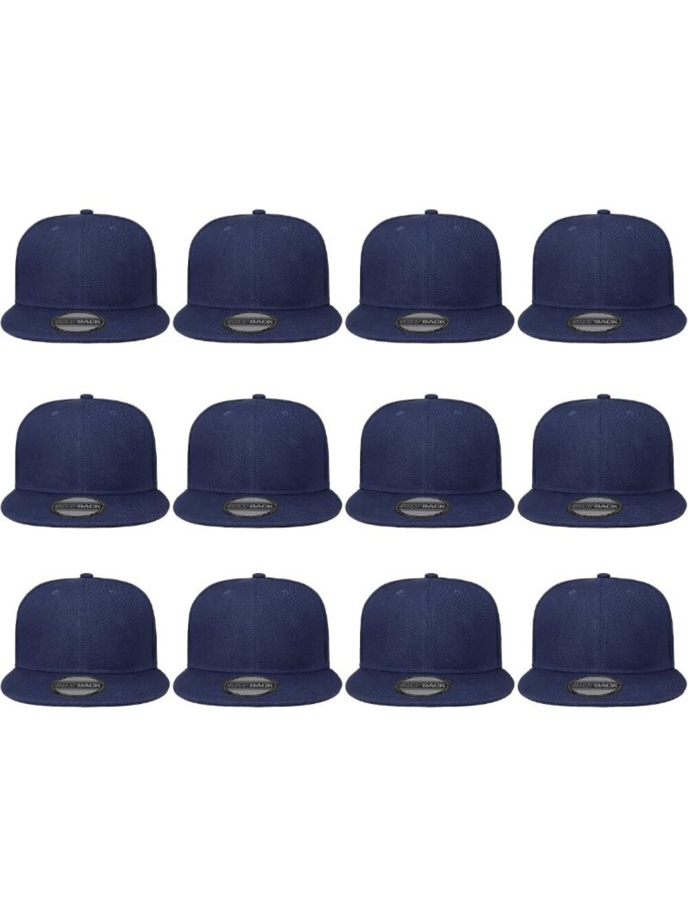 12 Pack Adjustable Snapback Baseball Caps - Plain Flat Brim, Wholesale Lot